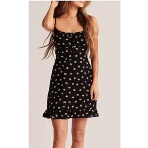 Abercrombie & Fitch Black Floral Julia Slip Mini Ruffle Hem Dress XST NWT